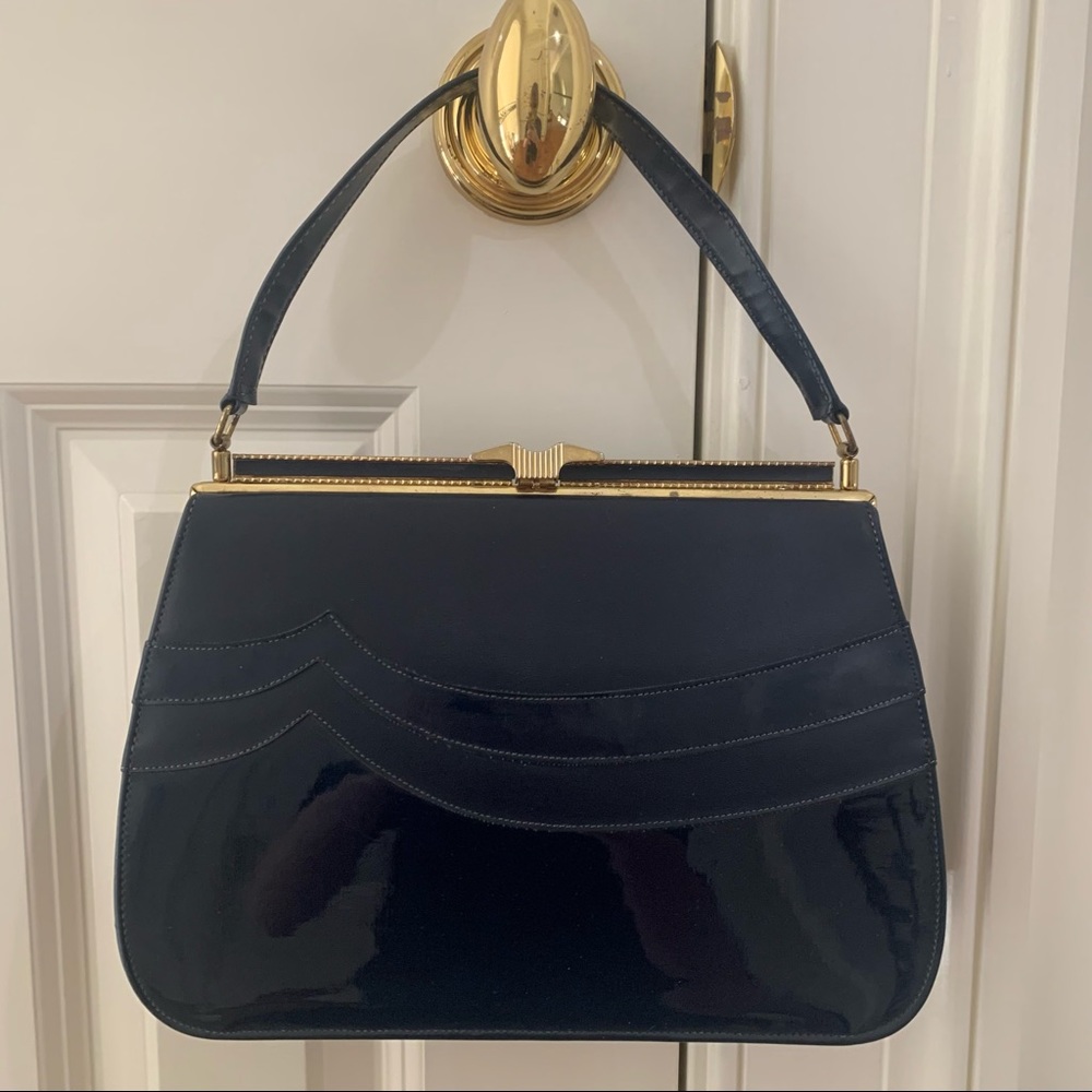 Vintage 1950s Naturalizer Navy Patent Leather Bag